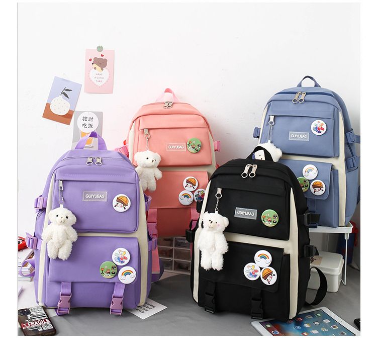 Five sets of student backpack new middle school backpack female large capacity Korean version of student bag 402