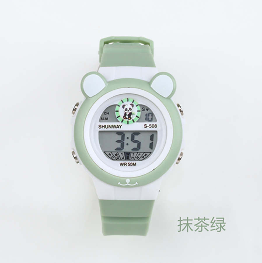New stock panda cartoon children's electronic watch student party waterproof night light multifunctional alarm clock electronic watch