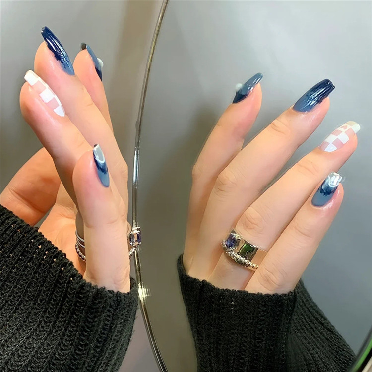 24pcs Small Floral Printed False Nails Patch Glue Type Short Paragraph Fashion Manicure Natural Artificial Ballerina Fake Nails christmas gift nails 