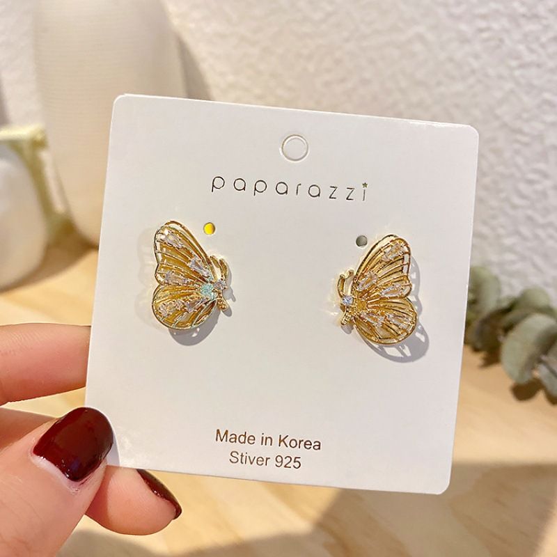 M395 Classic Cubic Zirconia Butterfly Earring Hollow Crystal Animal Butterfly Stud Earring For Women