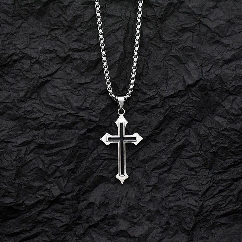 23547 Good Quality Silver Plated Cross Necklace Stainless Steel Crucifix Pendant Man Necklace for Men