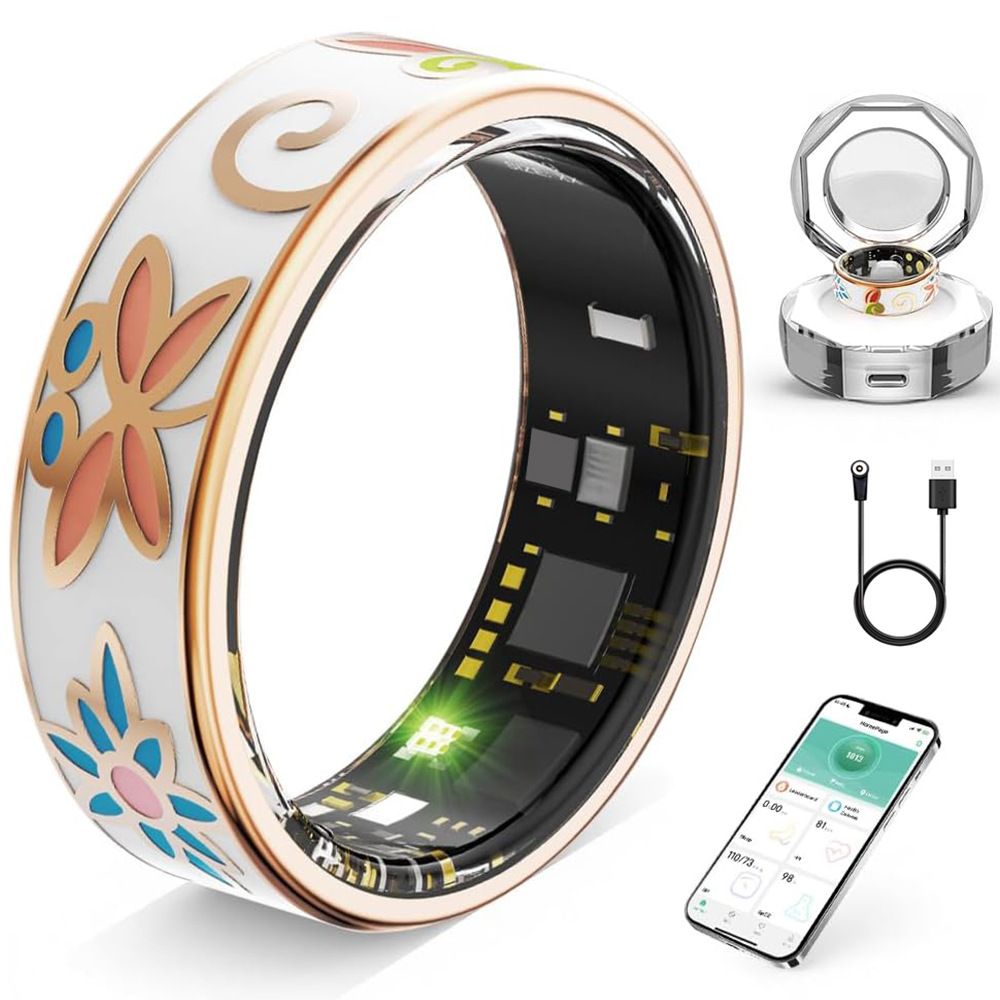 Women Enamel Color Smart Ring, Heart Rate Blood Oxygen Sleep Monitor, Fashion Health Tracker, Lightweight Wearable Waterproof Smart Finger Ring for Ladies