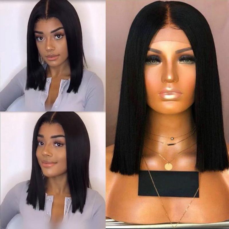 Wig women in the long straight hair 1B chemical fiber head hair tail a knife length collarbone hair