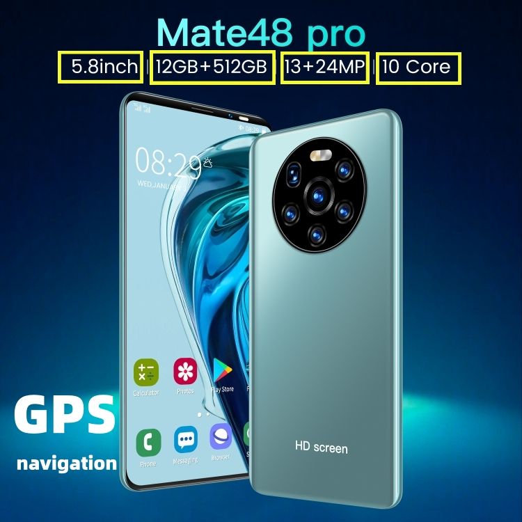 Mate48Pro cross-border 5.8inch high-definition full screen 1+8 Android smartphone GPS navigation 12GB 512 GB front 13MP back 24MP 10core CRRSHOP double SIM card face ID 4800mAh high-quality mobile phone