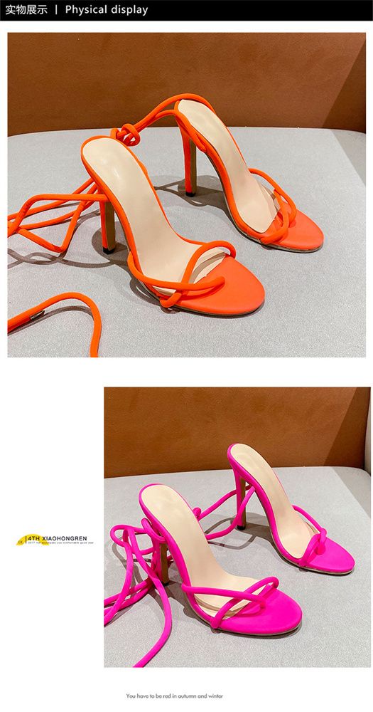 Summer new open toe women stiletto sandals 43 size lace-up women's shoes YB26