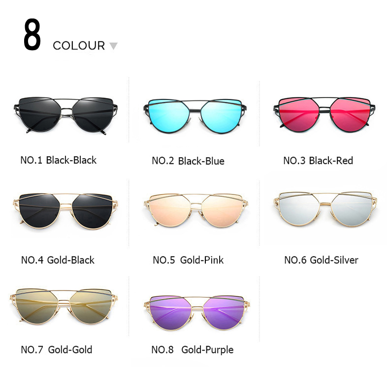  Cat Eye vintage Brand designer rose gold mirror Sunglasses For Women Metal