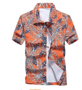 2PCS Mens Beach Floral Short Sleeve Shirt(BLUE/ORANGE)