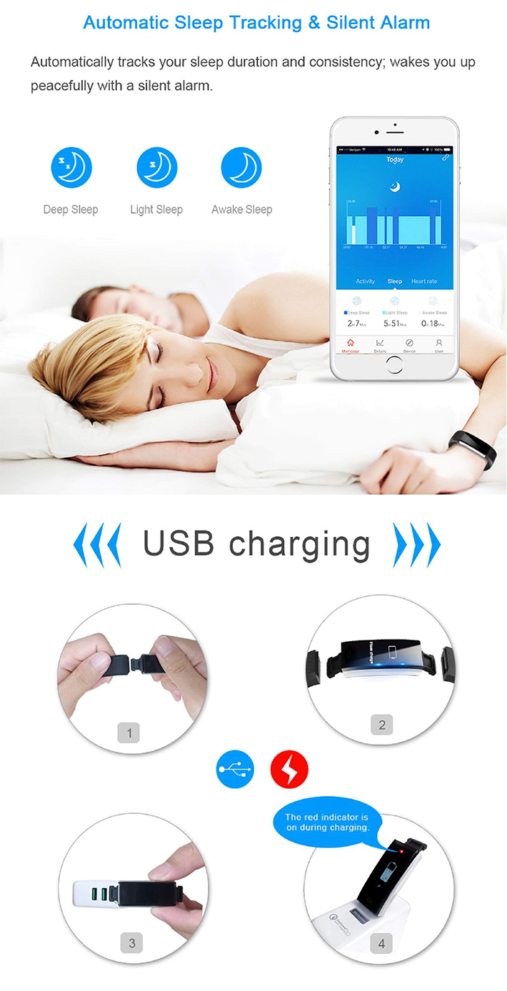 Fitness Tracker Smart Band, Waterproof Activity Tracker Watch with Heart Rate, Smart Bracelet with Step Counter