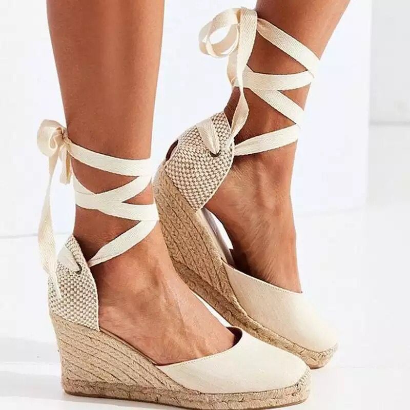 Summer new large size wedge-heeled women's sandals thick sole bag head bag heel ring strap cloth hemp rope sandals women 991