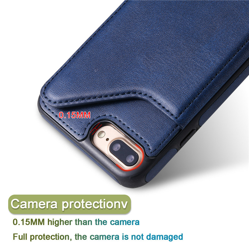 Pure Color Phone Case For iPhone 7 Plus iPhone 8 Plus 5.5 inch PU Leather Wallet Phone Cover with Card Pockets Kickstand