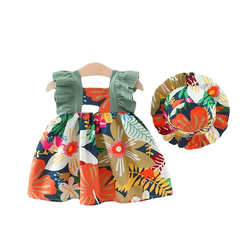 baby jumpsuit Sleeveless suspender jumpsuit Newborn lace skirt sun hat