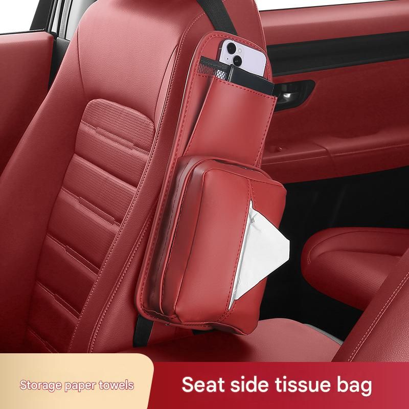 Multifunctional Car Seat Side Tissue Bag Hanging Tissue Box Vehicle Storage Pouch Auto Interior Tissue Holder Organizer Side Hanging Paper Drawer Storage Bag