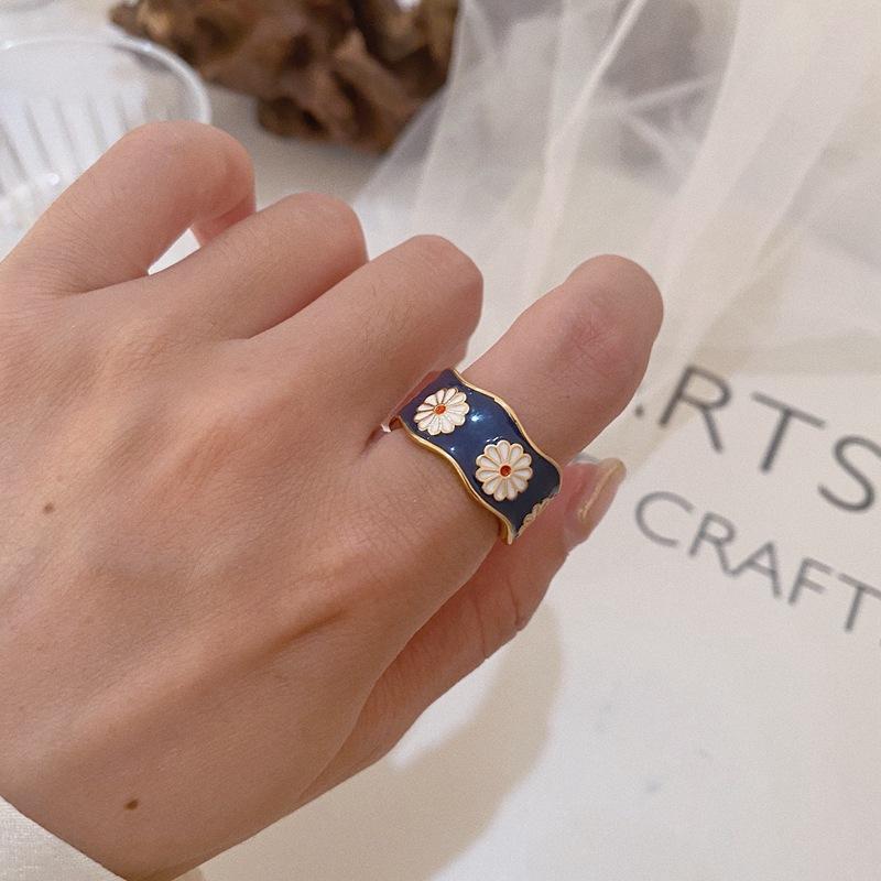 women's idyllic ring daisy flower print adjustable size girl ring