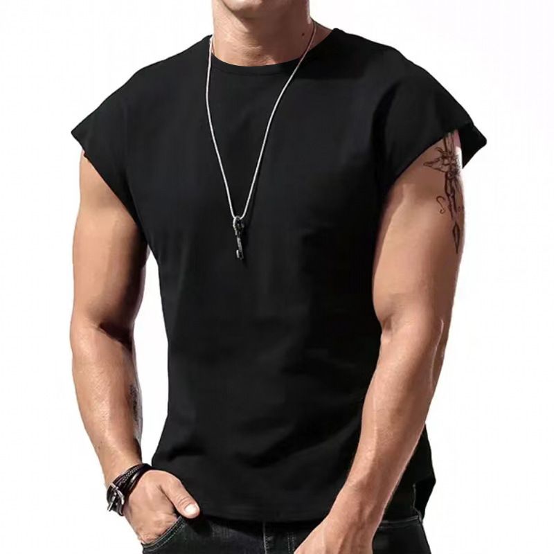 2024 men's summer new sleeveless vest youth casual loose solid color thin vest T-shirt DF-28