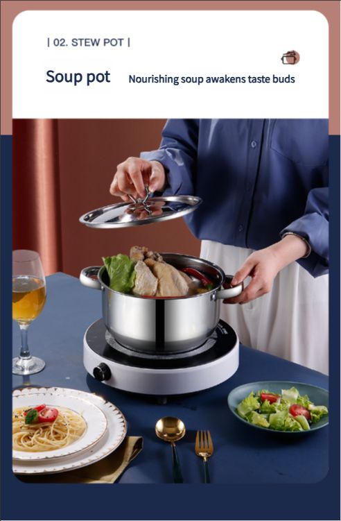 15-piece Stainless steel pot set thick composite bottom silver Cooking Pots frying pan soup pot milk pot spoon soup spoon stir fry spoon cookware set