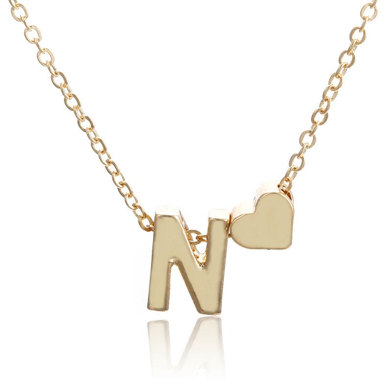 New simple peach heart-shaped letter necklace, elegant and versatile 26-letter original heart clavicle chainN