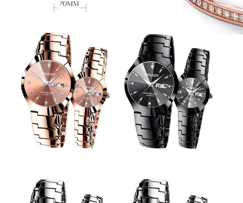 FNGEEN 5808 Relogio Feminino Couple Watch Men Quartz watch for Lovers Luxury Womens wristwatch Stainless Steel Waterproof
