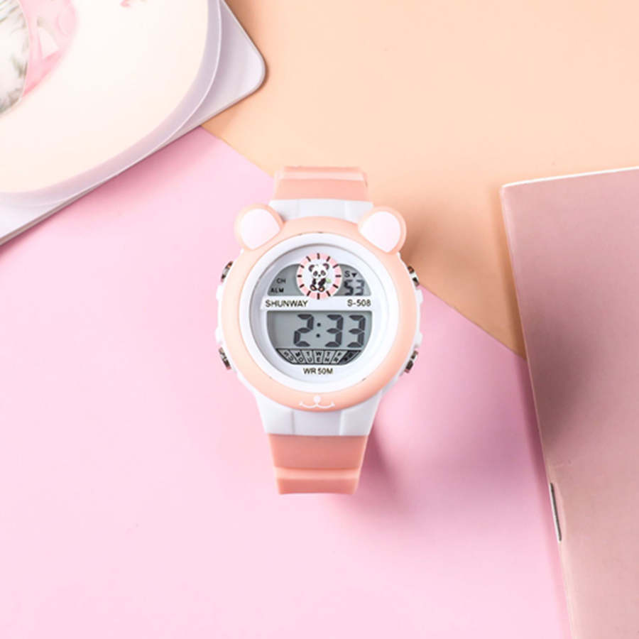 New stock panda cartoon children's electronic watch student party waterproof night light multifunctional alarm clock electronic watchjelly powder