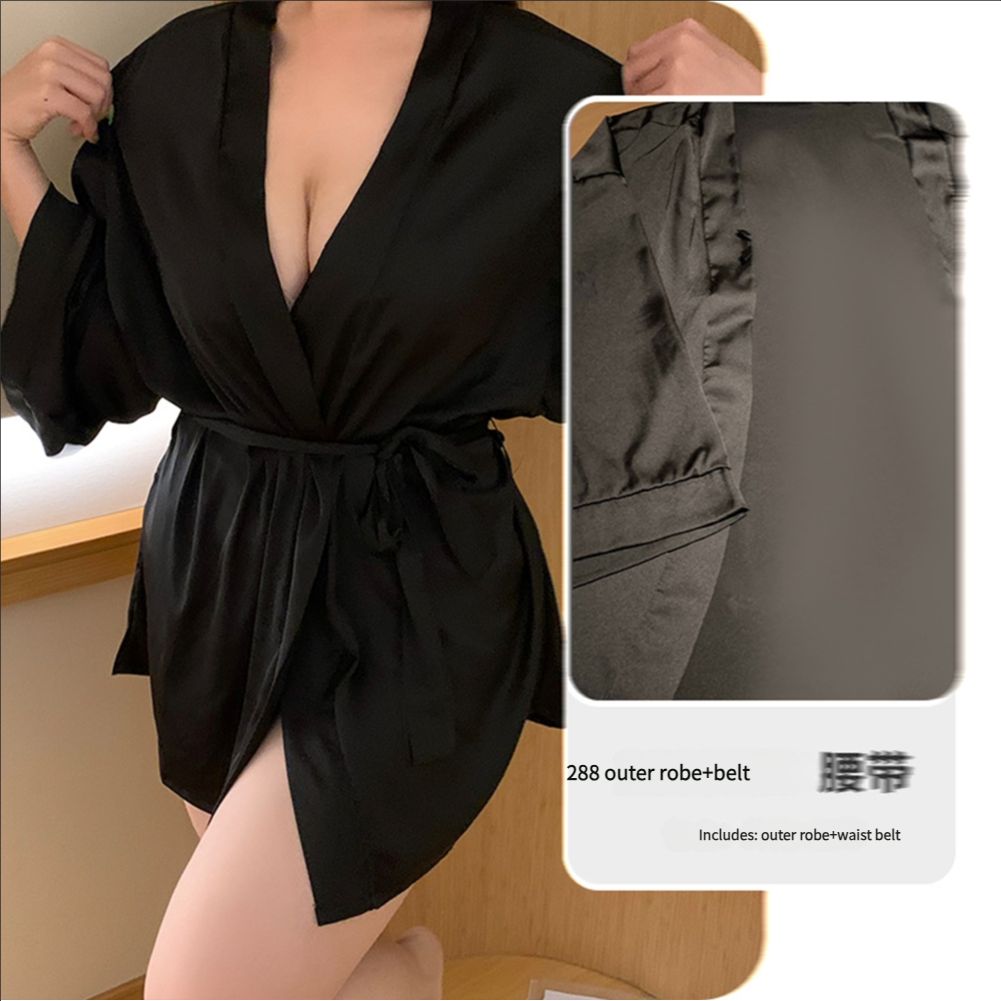 Sexy lingerie with open crotch and lace jumpsuit, bed teasing pajama set