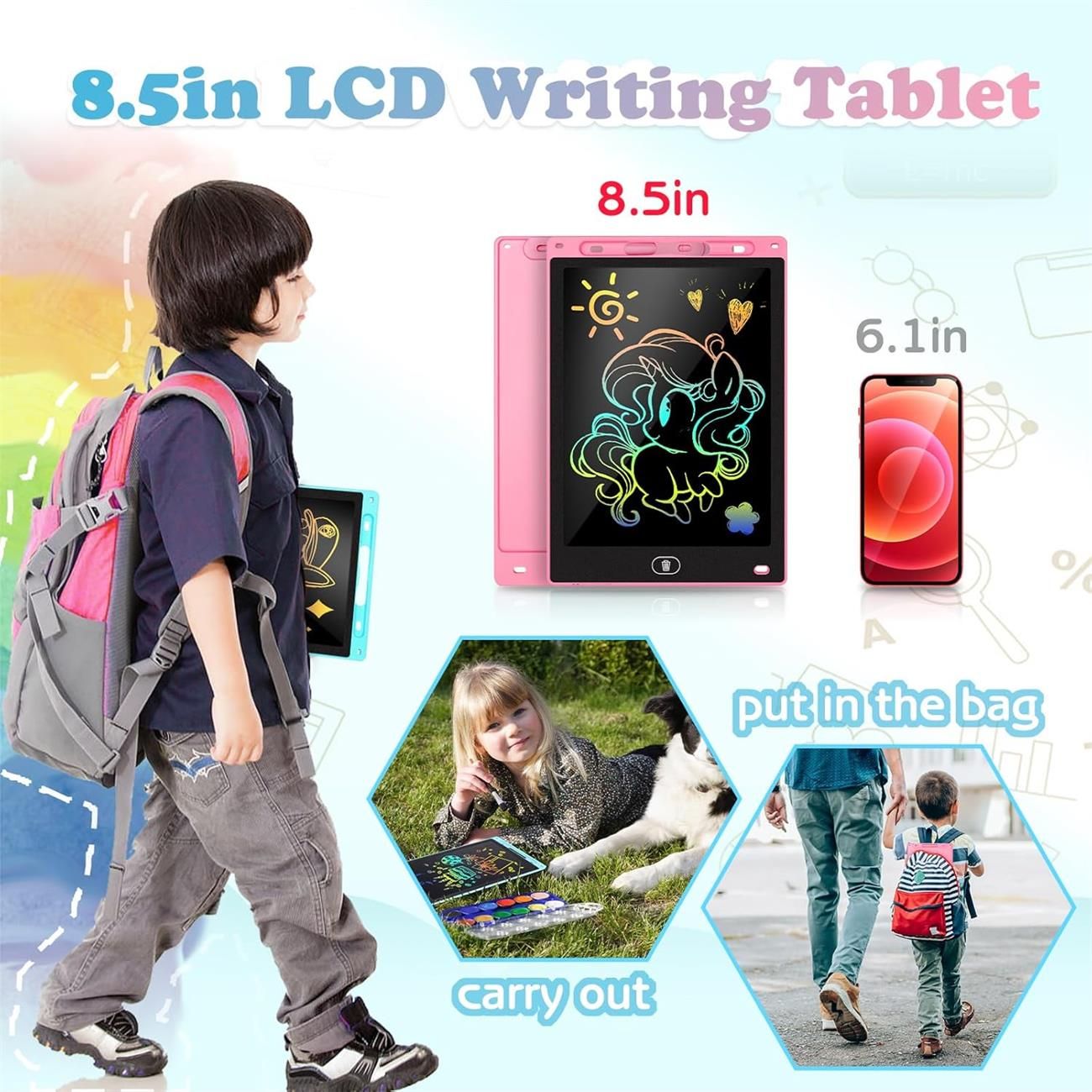 LCD Writing Tablet 8.5 & 12 Inch Electronic Writing Drawing Pads Portable Doodle Board Gifts for Kids Office Memo Home Whiteboard