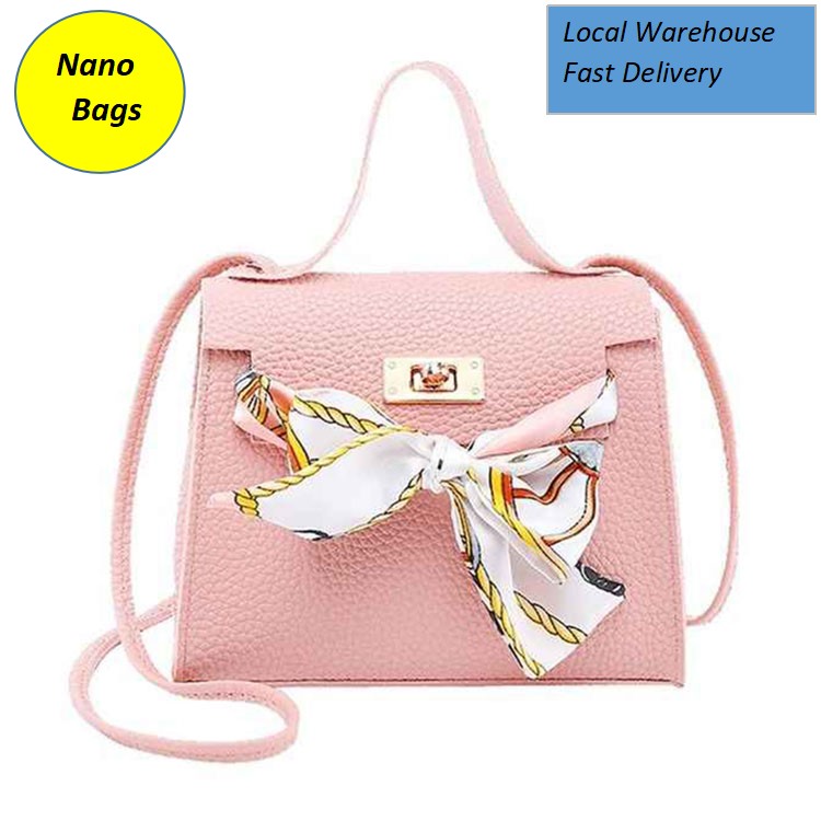 NANO Bags Ladies Bags Women's Crossbody Bag with Ribbons Bowknot Chain Lock Totes Shoulder Handbag Pink 1Pcs/Box