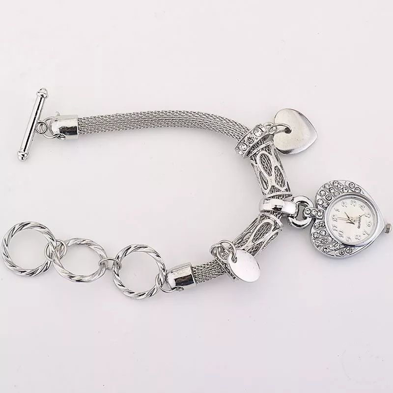 Digital Watch Heart-Set Diamond Bracelet Watch Gold Silver Rhinestone Love Quartz Watch