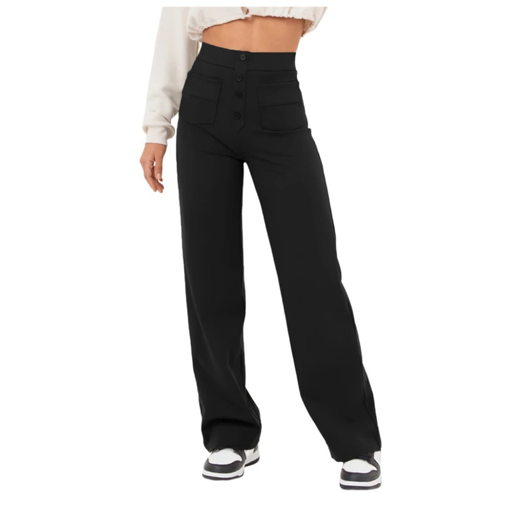 Europe and the United States fashion new women's casual straight leg pants high waist button elastic with multiple pockets w-001