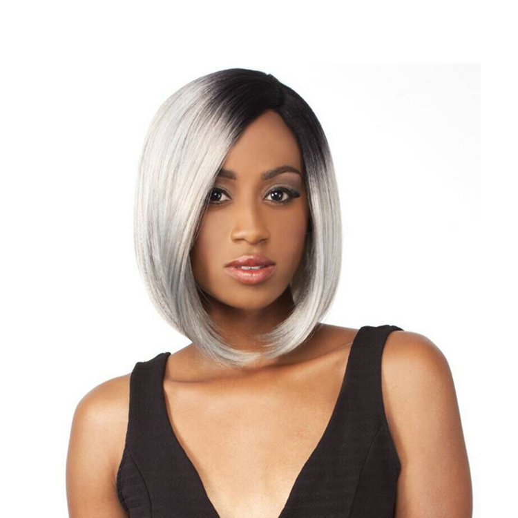 C8139/3698 Colorful Wigs Ombre Grey Wigs Straight Middle Part Wigs Dark Roots Synthetic Wigs Heat Resistant Synthetic Wigs Synthetic Short 14 inch Wigs For Women