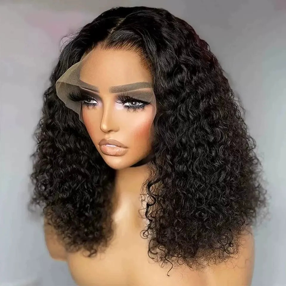 Curly Bob Lace Front Wig for Women, Natural Black Kinky Curly Short Bob Wig, 13x4 Transparent Lace Frontal Wig, Pre Plucked Hairline, Heat Resistant Synthetic Hair, Natural Looking for Daily Wear & Party Use