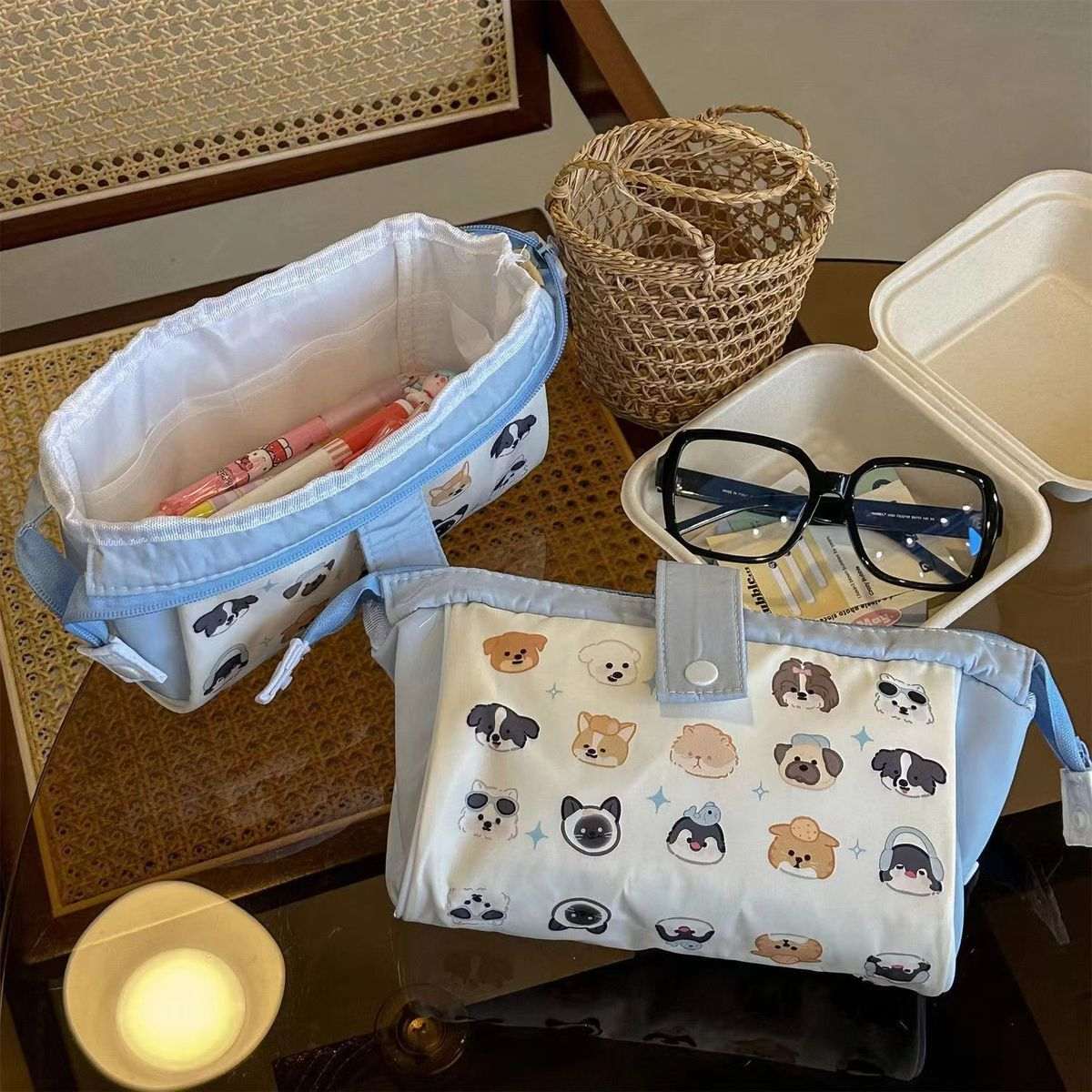 Cute Dog Pencil Bag Minimalist Large Capacity Stationery Pouch Storage Bag for Middle High School Students Light Luxury Pen Case