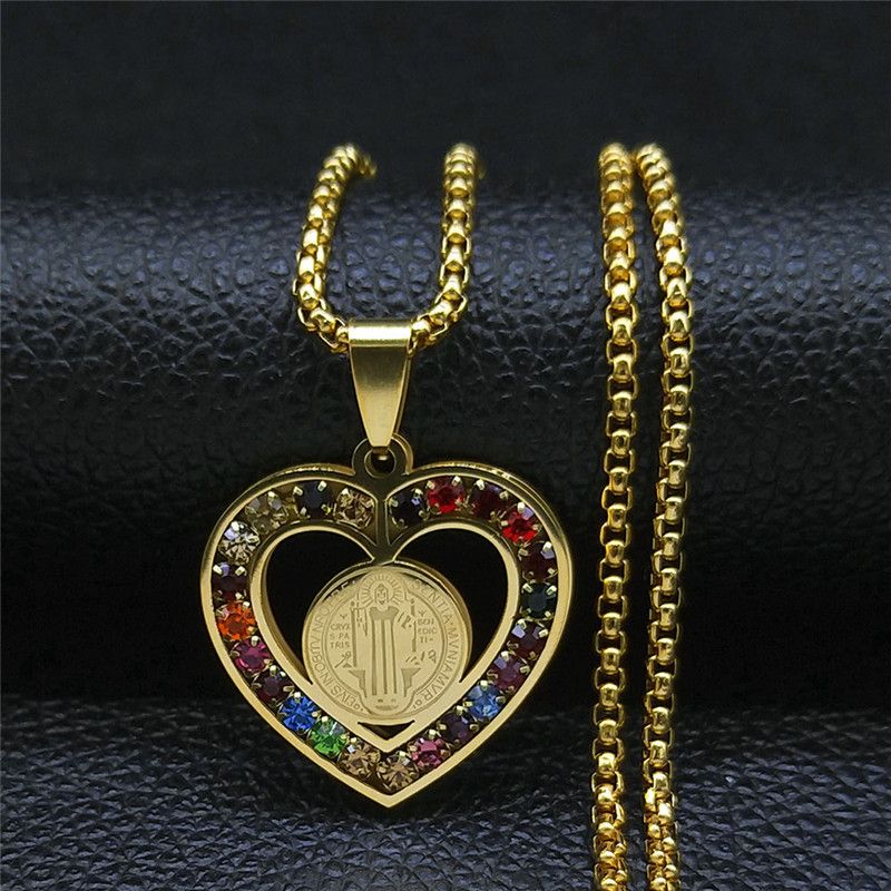 Necklace Virgin Love Colorful Crystal Necklace Stainless steel gold Guadalupe Virgin necklace jewelry CRRSHOP unisex men women jewelry necklace 