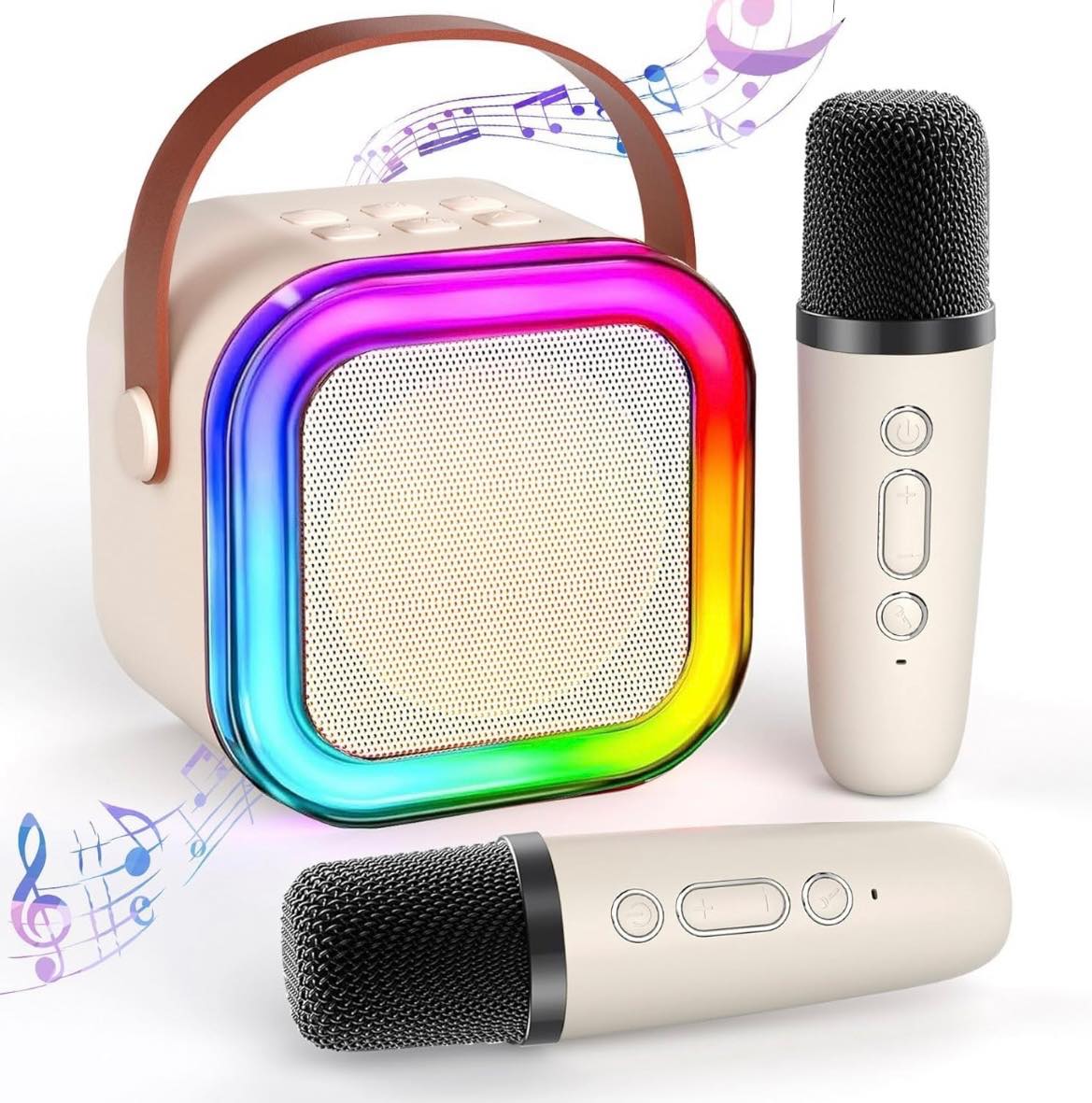 Mini Karaoke Machine, Portable Bluetooth Speaker with 2 Wireless Microphones, Outdoor Live Home K-song Bluetooth Audio with Microphone, Christmas and Birthday Gifts Suitable for Girls and boys