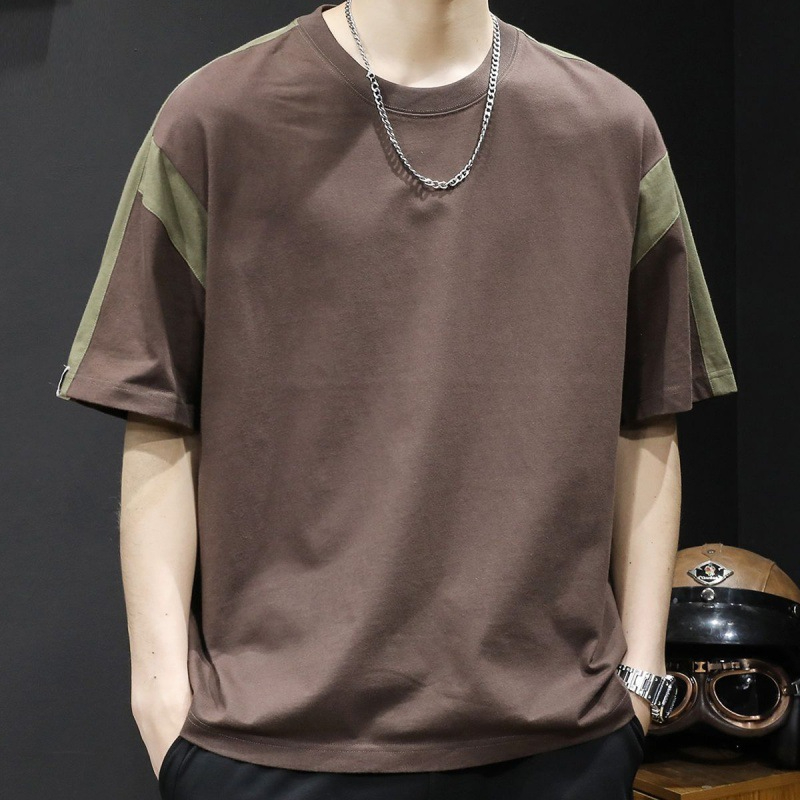 9GYhf Men's Loose Cotton Contrast Crewneck Short Sleeves