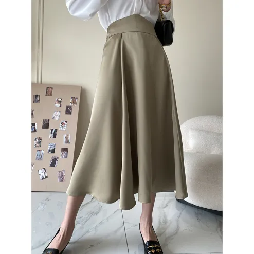 Acetate Satin Design Sense A Line Skirt Mid Length Small Black Commuter High Waist TospinoMall online shopping platform in GhanaTospinoMall Ghana online shopping