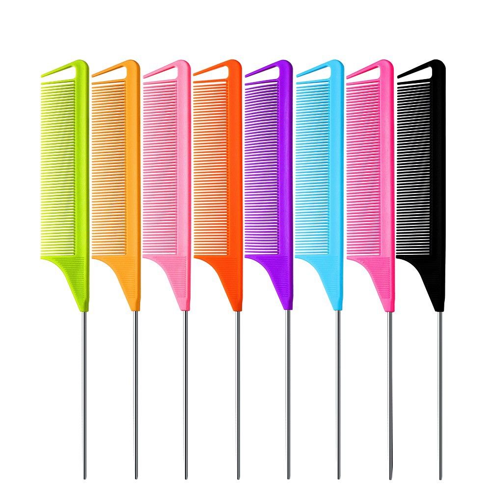 Professional Salon Tail Comb Durable Steel Pin Pointed Comb Heat Resistant Hair Sectioning Comb Fine Teeth Detangling Comb Barber Haircut Highlight Dyeing Accessories