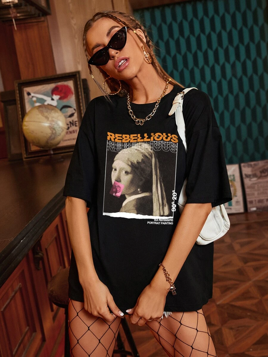 DX046# Women Oil Painting Tee T-Shirt