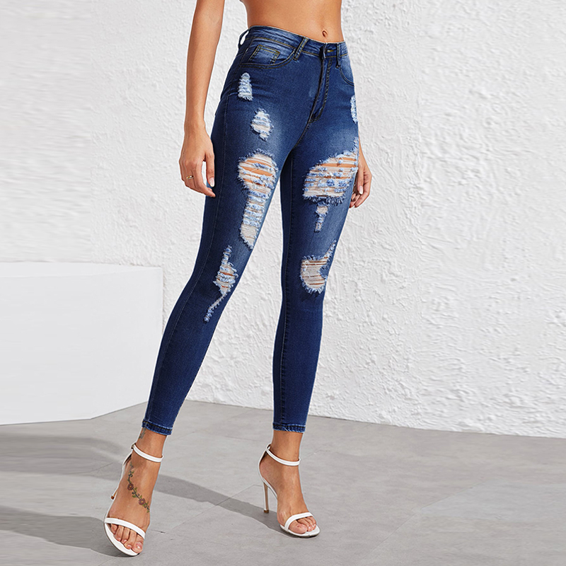 CL880-2 Women's Stonewash Distressed Cropped Skinny Jeans