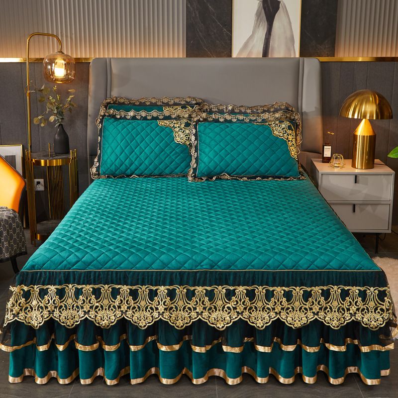 3 piece set 150 * 200cm, 180 * 220cm, 200 * 220cm bed cover, 48 * 74cm pillowcase pair, bedding, three piece set,Crystal velvet bed cover+pillowcase three piece set, non slip thick bed sheet, skirt style bed cover CRRSHOP home bed