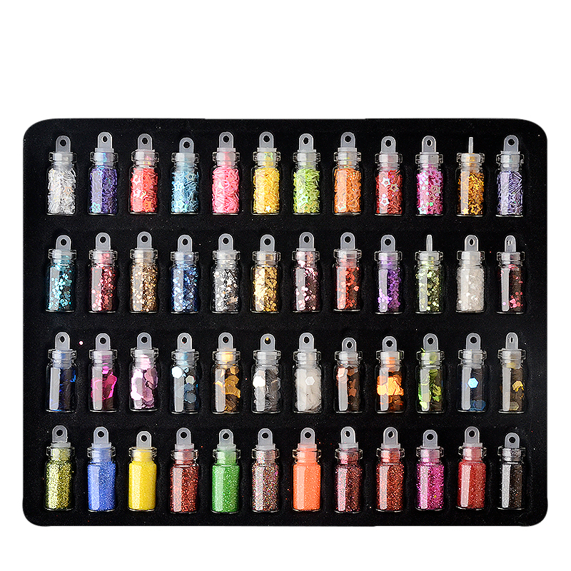 48 Bottles/Set Nail Art Sequins Glitter Powder Manicure Decoral Tips Polish Nail Stickers Mixed Design Case Set