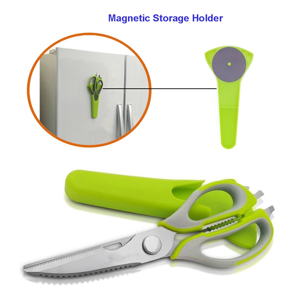 Multifunctional Kitchen Scissors, Multipurpose Stainless Steel Kitchen Shears Heavy Duty Culinary Scissors 8 in 1 Household Scissors with Magnetic Holder for Chicken, Fish, Seafood, BBQ