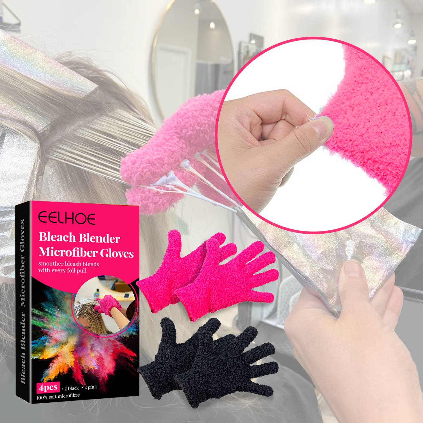 Bleach Blender Microfiber Gloves – Hair Dye Gloves, Pink Gloves For Hair Salon Supplies, Fuzzy Gloves, Reusable Gloves For Cleaning, Microfiber Mitt For Hairstylist Supplies, Hair Color Gloves