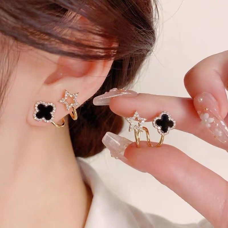 AL713599873933-1600 Women's New Niche Star Four-Leaf Clover Earrings Inlaid Rhinestone Earrings