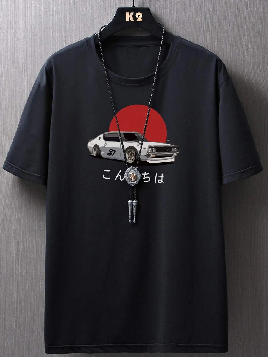 DX04# Men Japanese culture & Graffiti Print Tee T-Shirt