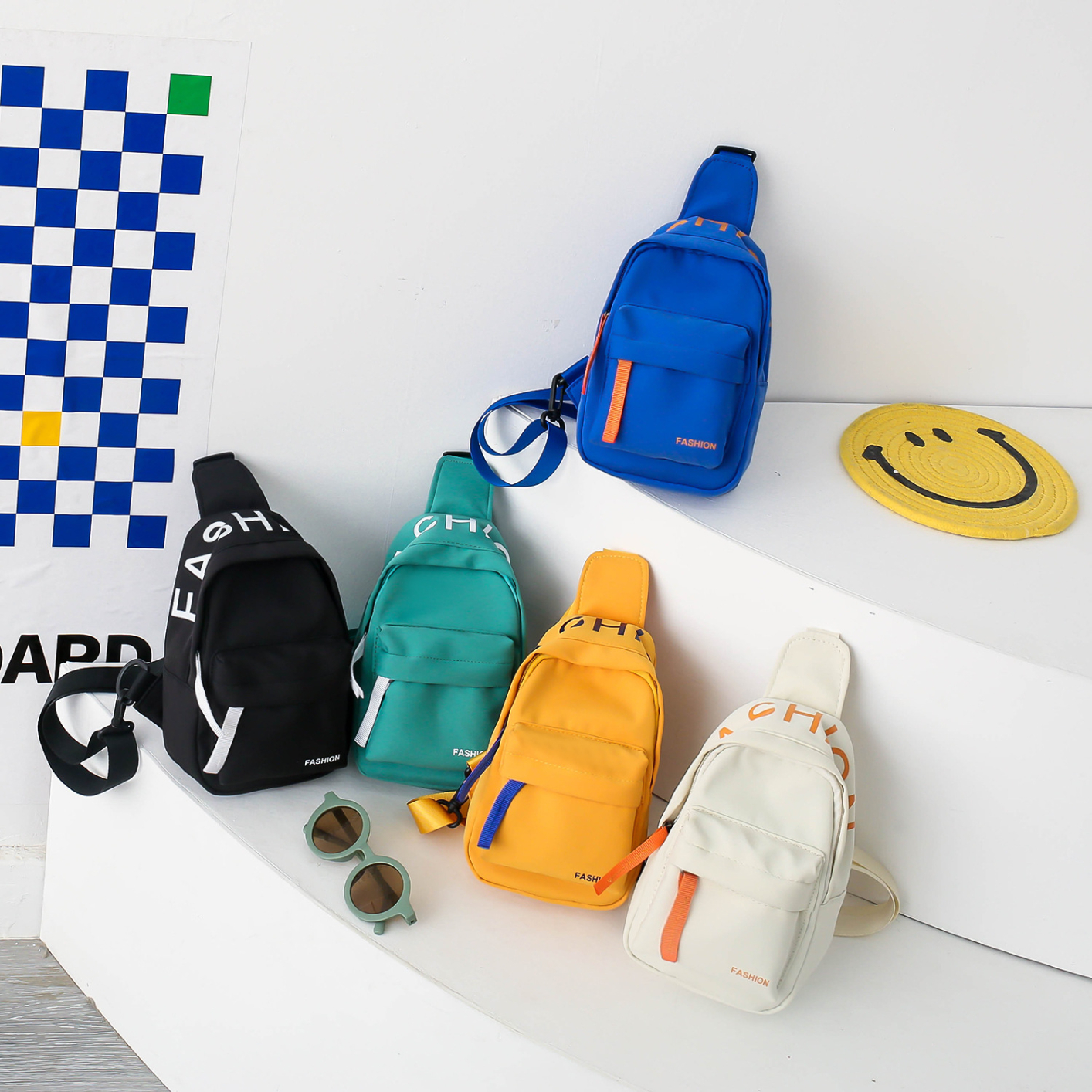 jx9011 Children's Versatile Contrast Chest Bag Outing Letter Cross-Body Bag