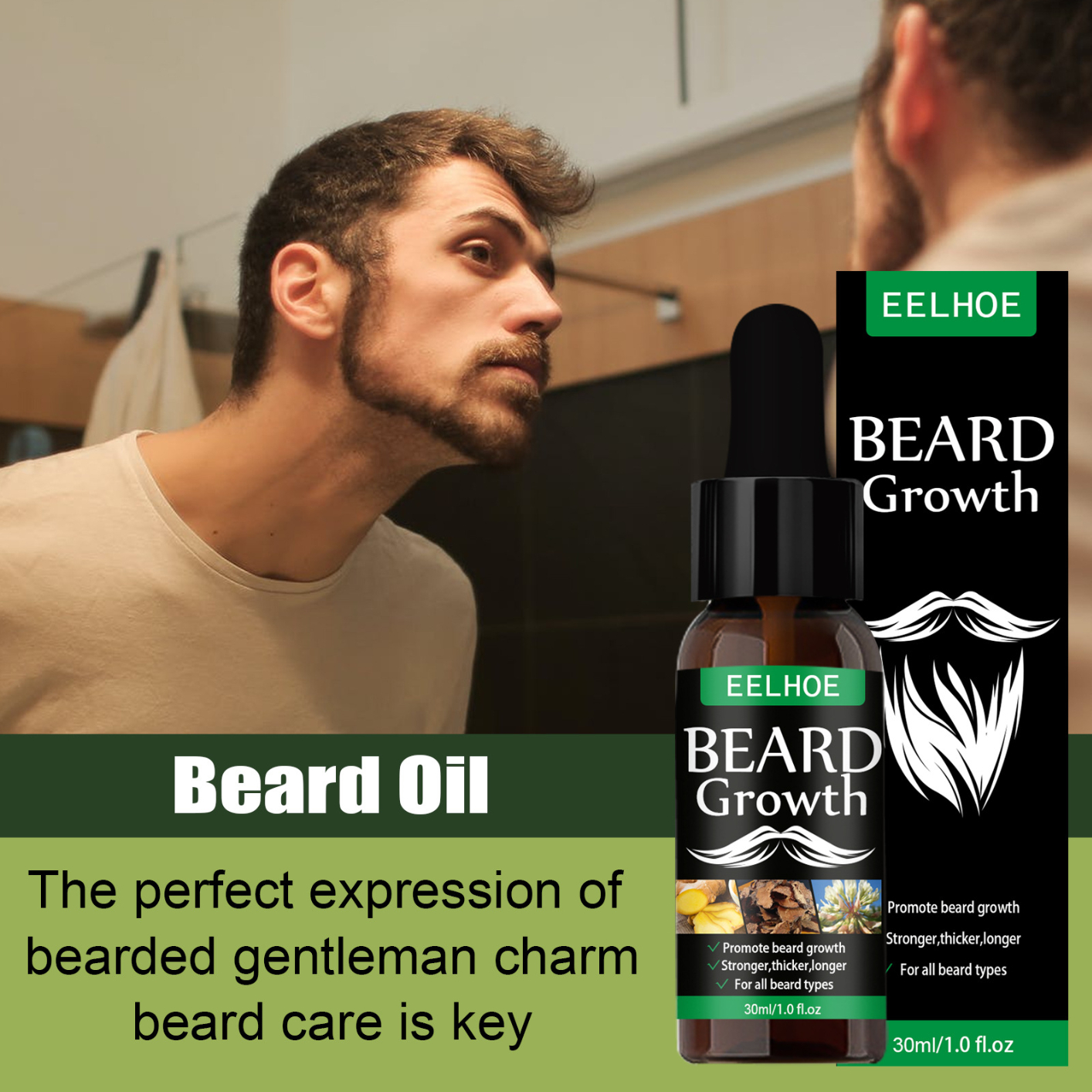 Mens Beard Growth Oil, Nourishing Moisturizing Spray Beard Treatment Promotes Beard Growth Thickening Liquid 30ml