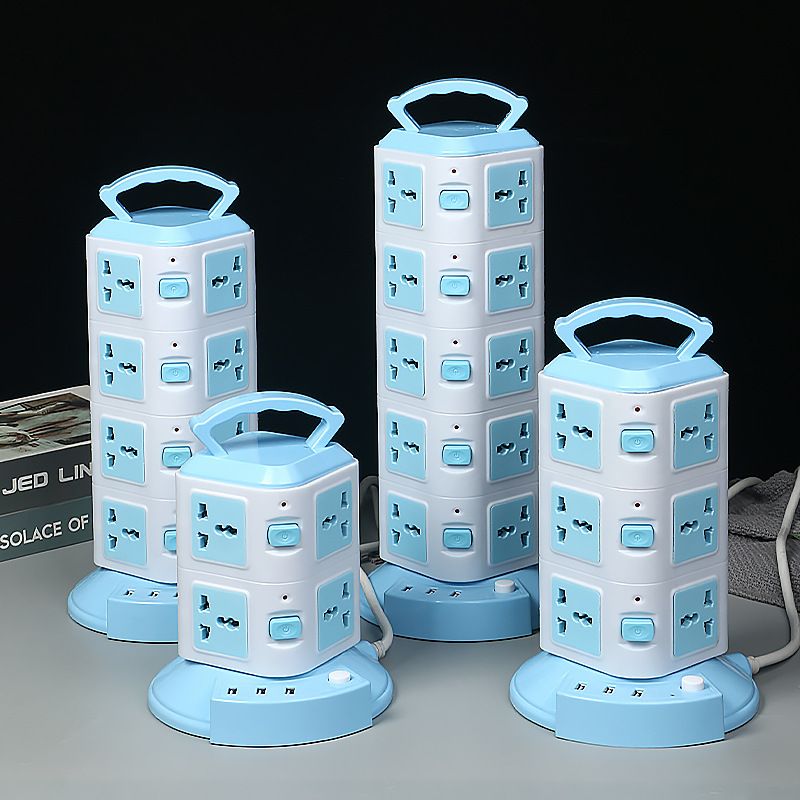 White & Blue UK 2 Pin 13A Vertical Power Strip with USB Charging Ports Multi Plug Extension Socket 1.8M Cord for Home Office