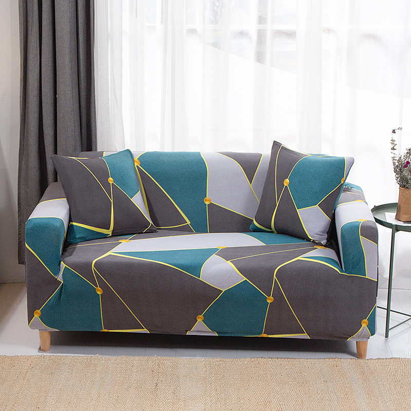 Cyan&Grey Geometry Printed Sofa Cover Stretch Couch Covers Patterned Armchairs Loveseat Slipcovers