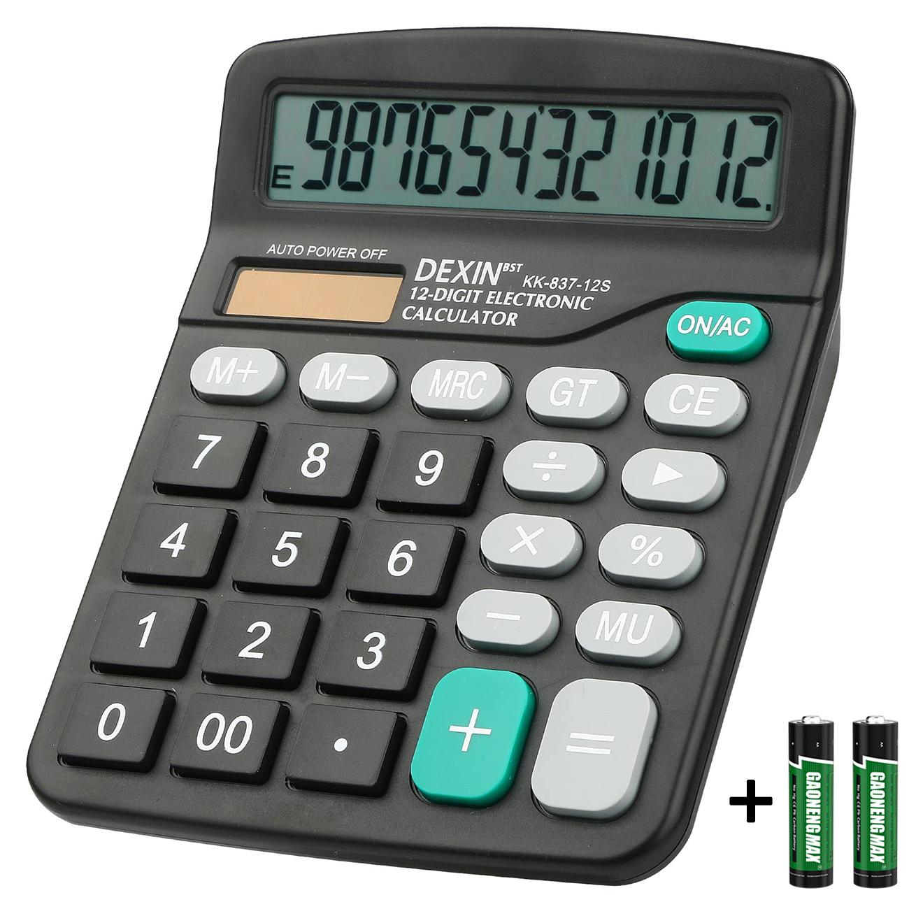 Desktop calculator + 2pcsAA batteries, compact 12-digit solar cell office electronic calculator with LCD display, dual power desktop scientific calculator