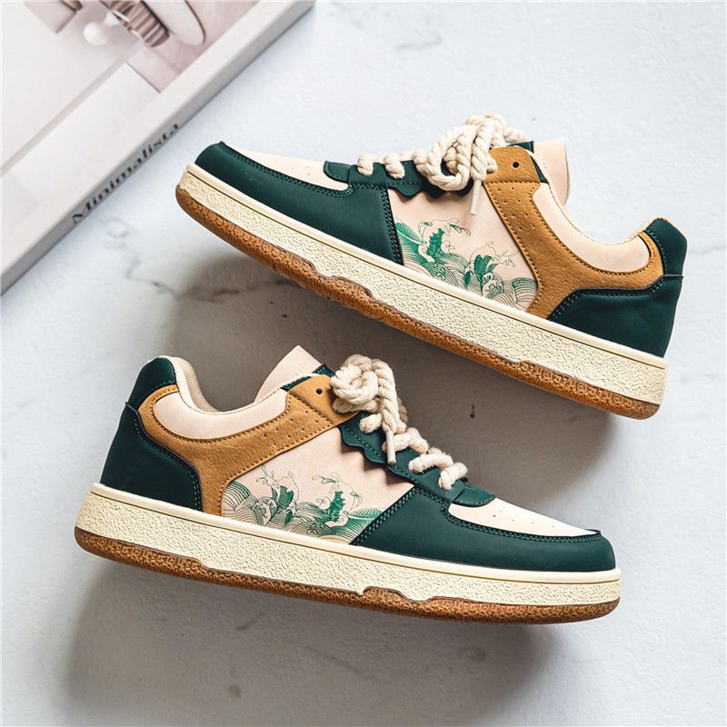 Board shoes men 2024 new Korean version of personality retro casual men's shoes matching color printed outdoor student sports shoes B-11