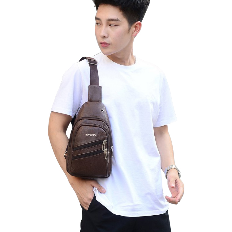 Men's chest bag 2023 new Korean shoulder bag diagonal bag casual fashion trend pu small backpack